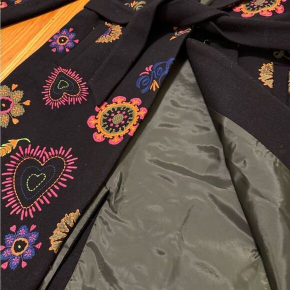 NWT Emily Lovelock Deborah Coat Black Embroidered Floral Love Size SM Wool Blend - Picture 14 of 16